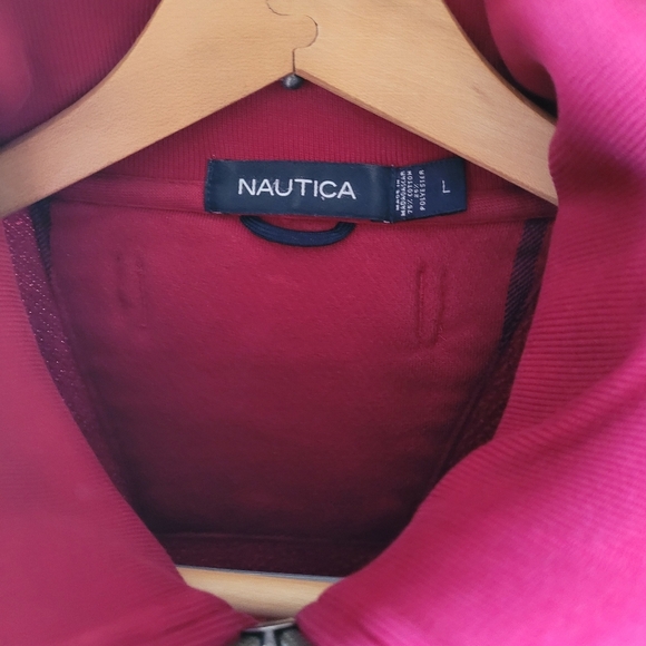 Nautica 1/4 Zip Pullover Jumper Red Navy Window Pane Plaid Size Large Preppy - Picture 5 of 5